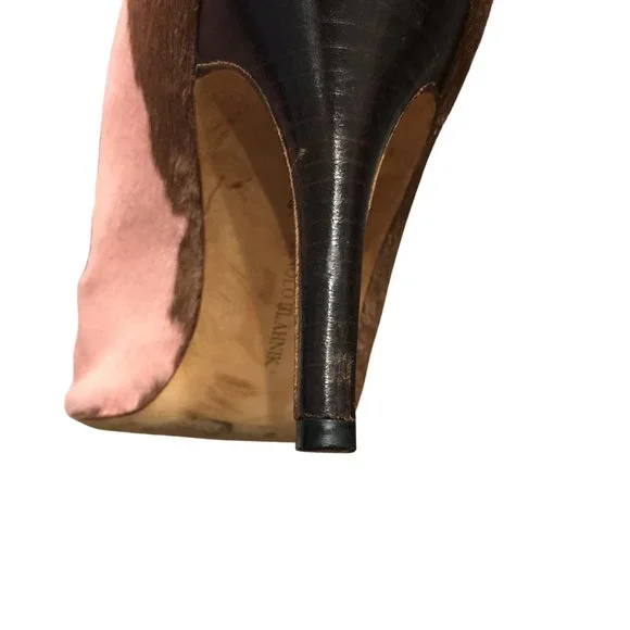 Vintage Manolo Blahnik Pink/Brown Calf Hair Boots 40.5 - Picture 5 of 6
